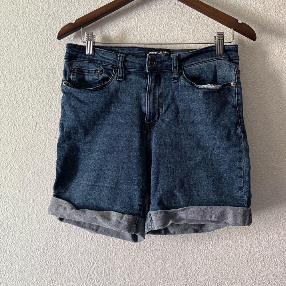 DKNY Jeans Women's Blue Denim Bermuda Cuffed Shorts Everyday Summer Style Size 4 - Picture 2 of 12